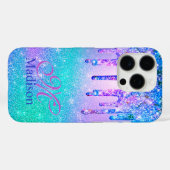 Chic blue paarse ombre glitter druppelt monogram Case-Mate iPhone case (Achterkant (horizontaal))