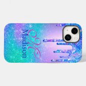 Chic blue paarse ombre glitter druppelt monogram Case-Mate iPhone case (Achterkant (horizontaal))