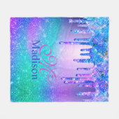 Chic blue paarse ombre glitter druppelt monogram fleece deken (Voorkant (Horizontaal))