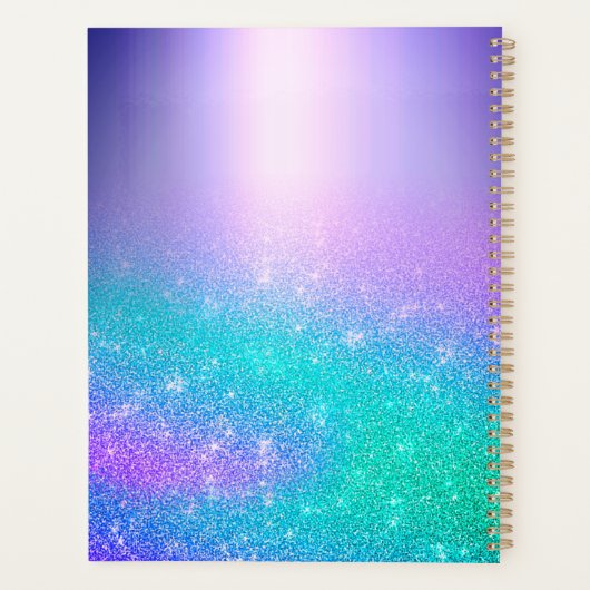 Chic blue paarse ombre glitter druppelt monogram planner (Achterkant)