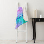 Chic blue paarse ombre glitter druppelt monogram sherpa deken (In situ)