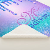 Chic blue paarse ombre glitter druppelt monogram sherpa deken (3/4)