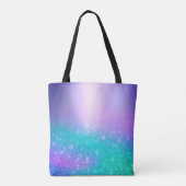 Chic blue paarse ombre glitter druppelt monogram tote bag (Achterkant)