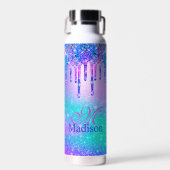Chic blue paarse ombre glitter druppelt monogram waterfles (Voorkant)