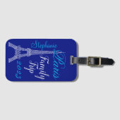Chic Blue Paris Eiffel Tower Family Trip Bagagelabel (Voorkant (horizontaal))