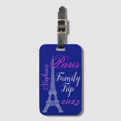Chic Blue Paris Frankrijk Eiffel Tower Family Trip Bagagelabel (Voorkant (verticaal))