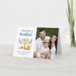 Chic Blue Peace Love Latkes Happy Hanukkah Photo Feestdagen Kaart<br><div class="desc">Send your Wishes with this Photo Holiday Card that feature a Hanukkah Script and Watercolor Jewish Holiday Symbols to highlight your greeting message.</div>