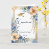 Chic Blue Peach Bloemen Gepersonaliseerd Afstudere Kaart (Gele Bloem)