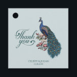 Chic Blue Peacock Bedankt Bedankjes Labels<br><div class="desc">Deze chique Blauwgroen Peacock Thank You-favorietentabellen zijn voorzien van een handgetekende blauw en blauwgroen blauwe pauw op Magnolia-takken in volle bloei in zwarte inkt en de titel "Thank You" in een elegant blauwgroen script. De achterkant heeft een elegant patroon met dezelfde elementen. Personaliseer met de namen en datum van bruid...</div>