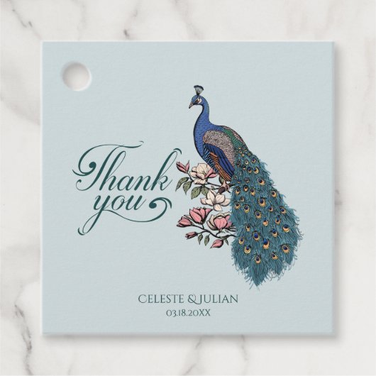 Chic Blue Peacock Bedankt Bedankjes Labels (Voorkant)