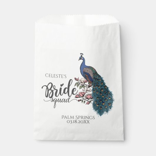 Chic Blue Peacock Bride Squad Bedankzakje (Voorkant)