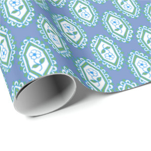 Chic Blue Periwinkle Floral Pattern Cadeaupapier