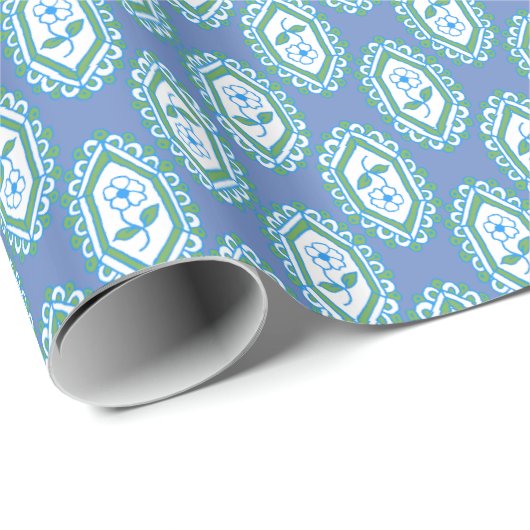 Chic Blue  Periwinkle Floral Pattern Cadeaupapier (Rol Hoek)