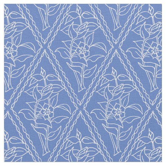 Chic Blue  Periwinkle Floral Pattern Stof (Close Up)