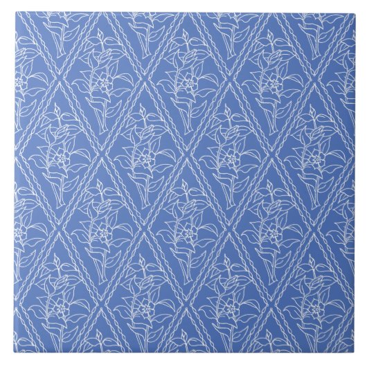 Chic Blue Periwinkle Floral Pattern Tegeltje (Voorkant)