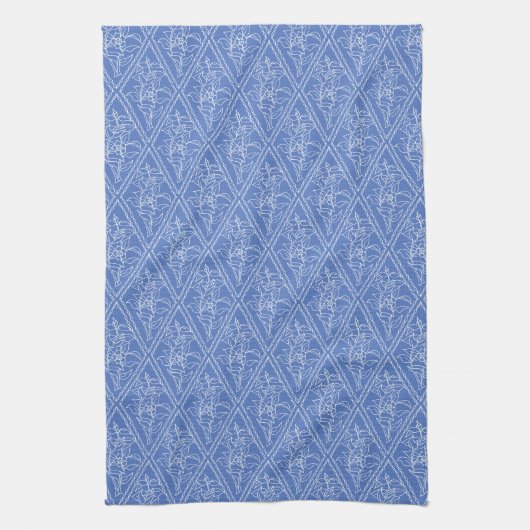 Chic Blue Periwinkle Floral Pattern Theedoek (Verticaal)