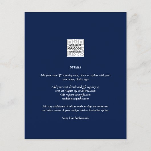 Chic Blue Photo Wedding nodigt QR Code Save Date u (Achterkant)
