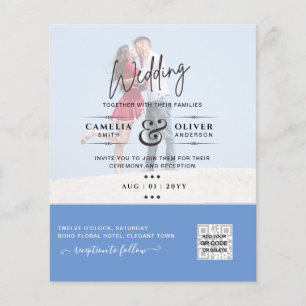Chic Blue Photo Wedding nodigt QR Code Save Date u Flyer