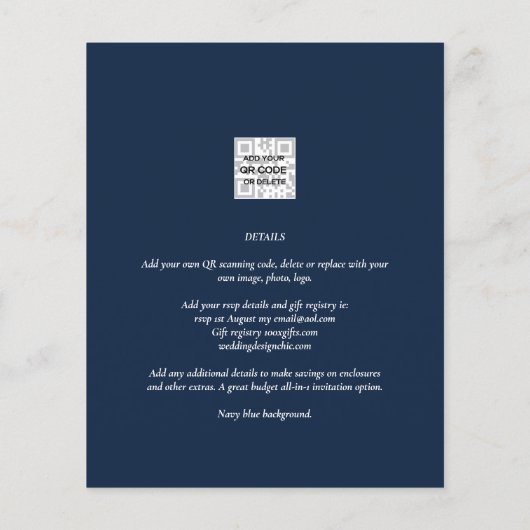 Chic Blue Photo Wedding nodigt QR Code Save Date u Flyer (Achterkant)