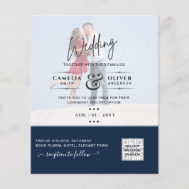 Chic Blue Photo Wedding nodigt QR Code Save Date u Flyer