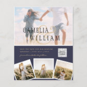 Chic Blue Photo Wedding nodigt QR Code Save Date u Flyer (Voorkant)