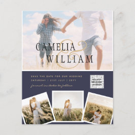 Chic Blue Photo Wedding nodigt QR Code Save Date u Flyer
