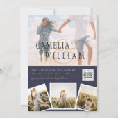 Chic Blue Photo Wedding nodigt QR Code Save Date u Kaart (Voorkant)