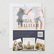 Chic Blue Photo Wedding nodigt QR Code Save Date u