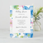 Chic Blue Pink Flowers Baby shower Kaart (Staand voorkant)