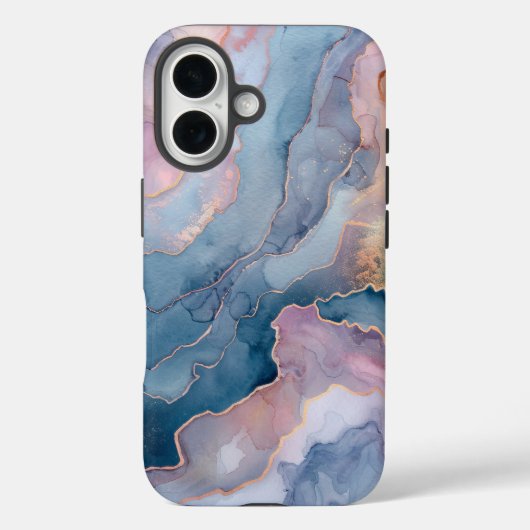 Chic Blue Pink Gold Agate Marble Case-Mate iPhone Case (Achterkant)
