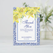 Chic Blue Portugees Azulejo Gele Lelie Bedankt (Staand voorkant)