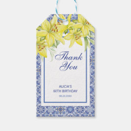 Chic Blue Portugees Azulejo Gele Lelie Bedankt Cadeaulabel