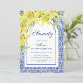 Chic Blue Portugees Azulejo Lily 70ste verjaardag Kaart (Staand voorkant)