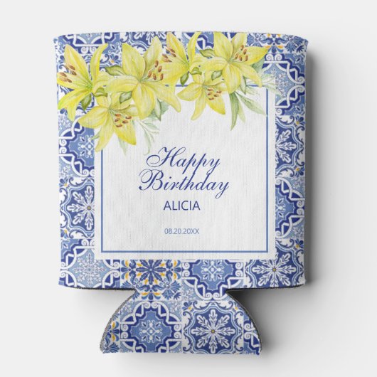 Chic Blue Portugese Azulejo Gele Lelie Blikjeskoeler (Achterkant)