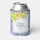 Chic Blue Portugese Azulejo Gele Lelie Blikjeskoeler (Blikje Achterkant)