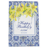 Chic Blue Portugese Azulejo Gele Lelie Medium Cadeauzakje (Voorkant)