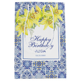 Chic Blue Portugese Azulejo Gele Lelie Medium Cadeauzakje