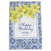 Chic Blue Portugese Azulejo Gele Lelie Medium Cadeauzakje (Achterkant)