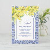 Chic Blue Portugese Azulejo Gele Lelie Verjaardag Kaart (Staand voorkant)