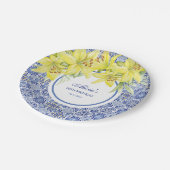 Chic Blue Portugese Azulejo Gele Lelie Verjaardag Papieren Bordje (Gekanteld)