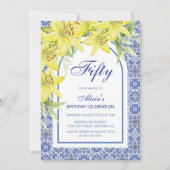 Chic Blue Portugese Azulejo Lily Floral Verjaardag Kaart (Voorkant)