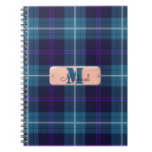 Chic Blue Pset Tartan Coral Pink Monogram Script Notitieboek (Voorkant)
