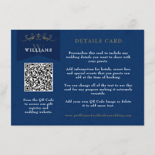 Chic Blue QR Code Wedding Kaart Invoegen