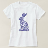 Chic Blue Rabbit Silhouette T-shirt; Floral Bunny T-shirt (Design voorkant)