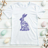 Chic Blue Rabbit Silhouette T-shirt; Floral Bunny T-shirt