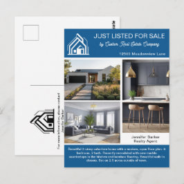 Chic Blue Real Estate Company House Listing Briefkaart