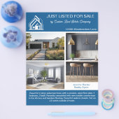 Chic Blue Real Estate Home Listing 2 Sided Flyer (Enkel)