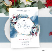 Chic Blue Red Burgundy Floral Waterverf Wedding Kaart