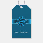 Chic Blue Ribbon en Bow Christmas Cadeaulabel (Voorkant)