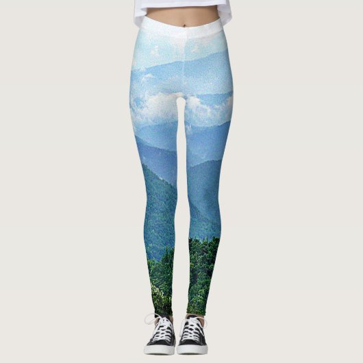 Chic Blue Ridge Mountains Fotografie Stylish Yoga Leggings (Voorkant)